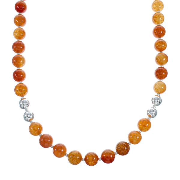 Southwest Fire Agate Authentic Sterling Silver Accent Bead Necklace JX121472